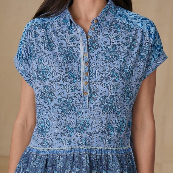 Sundance Lorena Mixed Peplum Popover Paisley Button Top - Picture 3 of 13